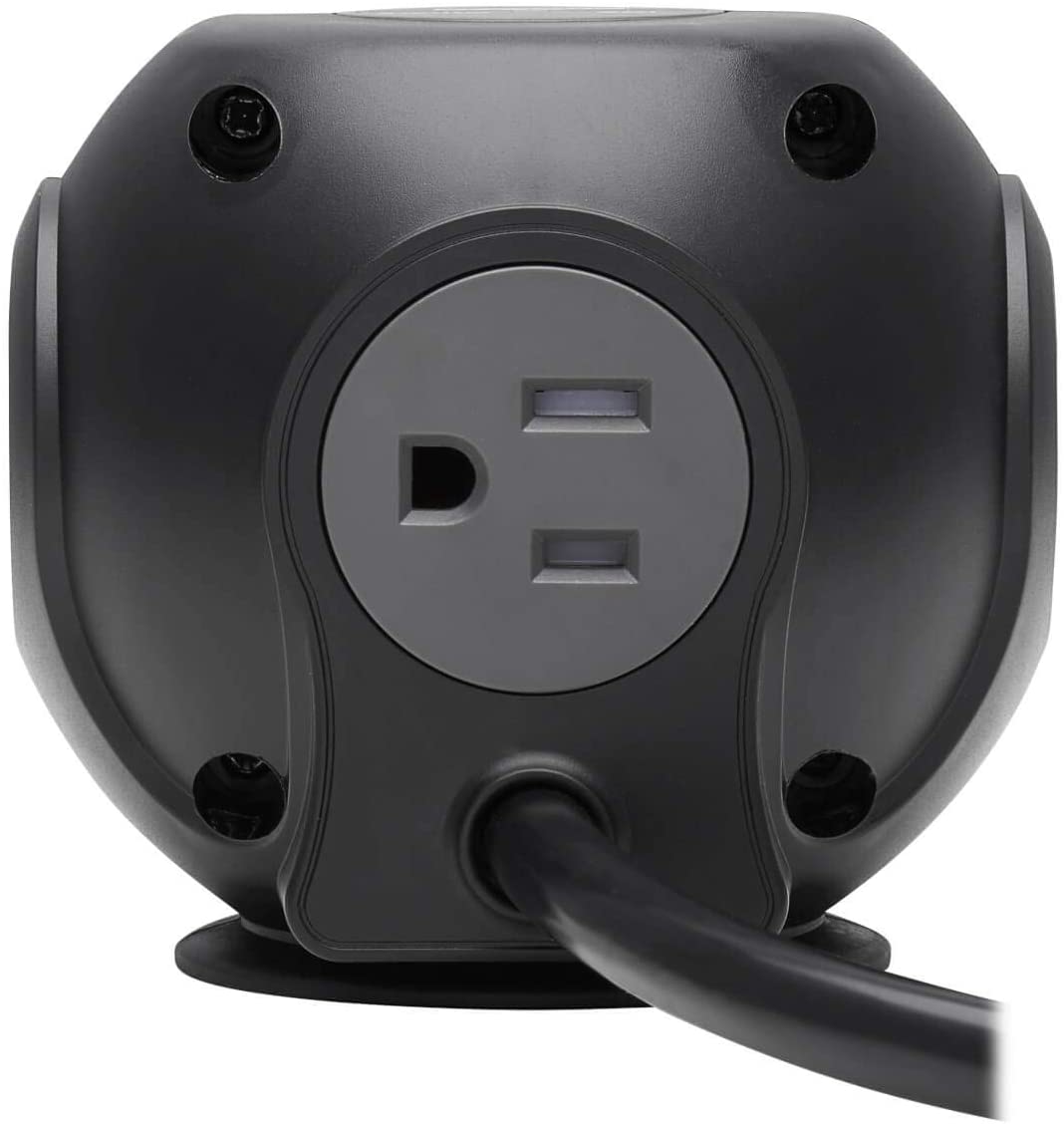 Tripp Lite Surge Protector 3-Outlet Spherical Surge Protector, 4 USB Ports (4.8A Shared) - 6-ft. (1.83 m) Cord, 5-15P Plug, 540 Joules, Black (TLP36USB)