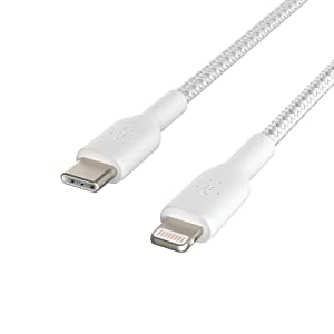 Belkin BoostCharge Nylon Braided USB C to Lightning Cable 6.6ft/2M - MFi Certified 18W Power Delivery iPhone Charger Cord - Apple Charger USB C Cable - Fast Charging for iPhone 14, iPhone 13 - White White 6.6 ft Braided USB C Cable