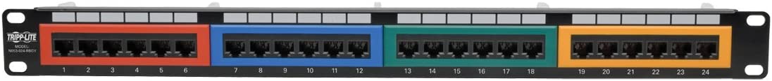 Tripp Lite 24-Port Cat5 / Cat5e Patch Panel Color-Coded 110-Type RJ45, Ethernet, 568B 1URM (N053-024-RBGY) Cat5/Cat5e