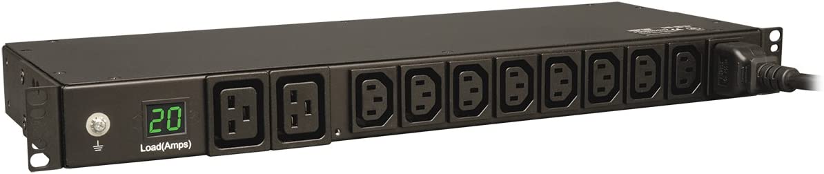 Tripp Lite Metered PDU, 10 Outlets (8 C13, 2 C19), 200-240V, C20/L6-20P Adapter, 3.2-3.8kW, 12 ft. Cord, 1U Rack-Mount Single-Phase PDU, TAA (PDUMH20HV)