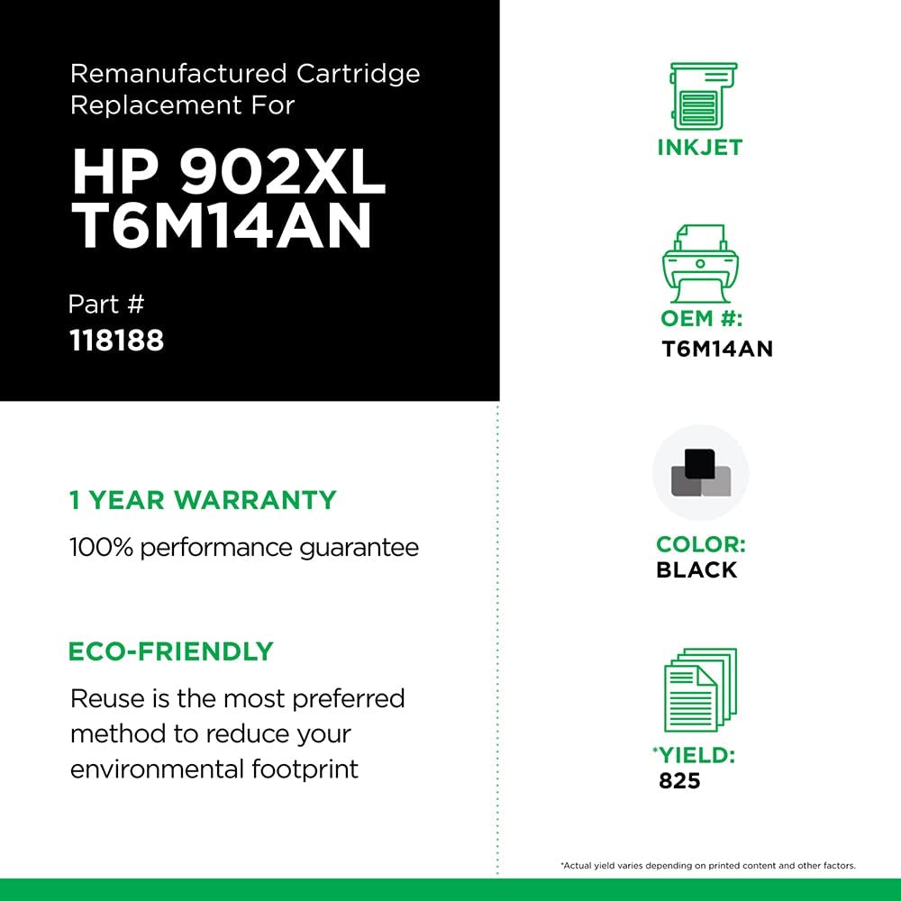 Clover imaging group CLOVER Remanufactured Ink Cartridge Replacement for HP T6M14AN (HP 902XL) | Black | High Yield