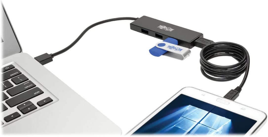 Tripp Lite U360-004-SLIM 4-Port Portable Slim USB 3.0 Super Speed Hub with Built in Cable (U360-004-Slim) 4-Port Slim Hub
