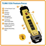 Tripp Lite 6 Outlet Industrial Safety Surge Protector Power Strip, 15ft Cord, Cord Wrap &amp; Hang Holes, Metal, Lifetime Limited Warranty &amp; $75K INSURANCE (TLM615SA) Black/Yellow 15.ft