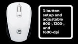 Manhattan Ergonomic Wireless &amp; Bluetooth Mouse - with 800 / 1200 / 1600 dpi, 3 Buttons with Scroll Wheel, Auto Power Management - for Mac, Laptops, Computers – 3 Yr Mfg Warranty- Black &amp; White, 179645