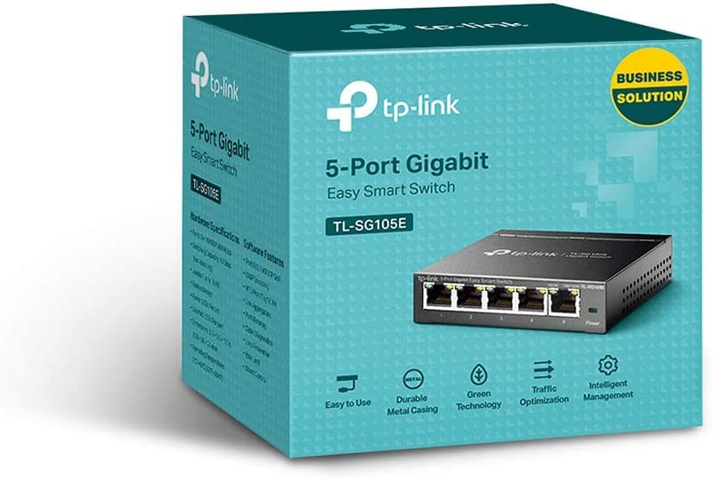 TP-Link 5 Port Gigabit Switch | Easy Smart Managed | Plug &amp; Play | Limited Lifetime Protection | Desktop/Wall-Mount | Shielded Ports | Support QoS, Vlan, IGMP and Link Aggregation (TL-SG105E) 5 Port w/ Enhanced Features