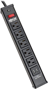 Tripp Lite 5 Outlet Surge Protector Power Strip, 6ft Cord, 450 Joules, 2 USB Charging Ports, Led, $10K Insurance (TLM526USBB), 14.25in. X 4.75in. X 2.00in,Black