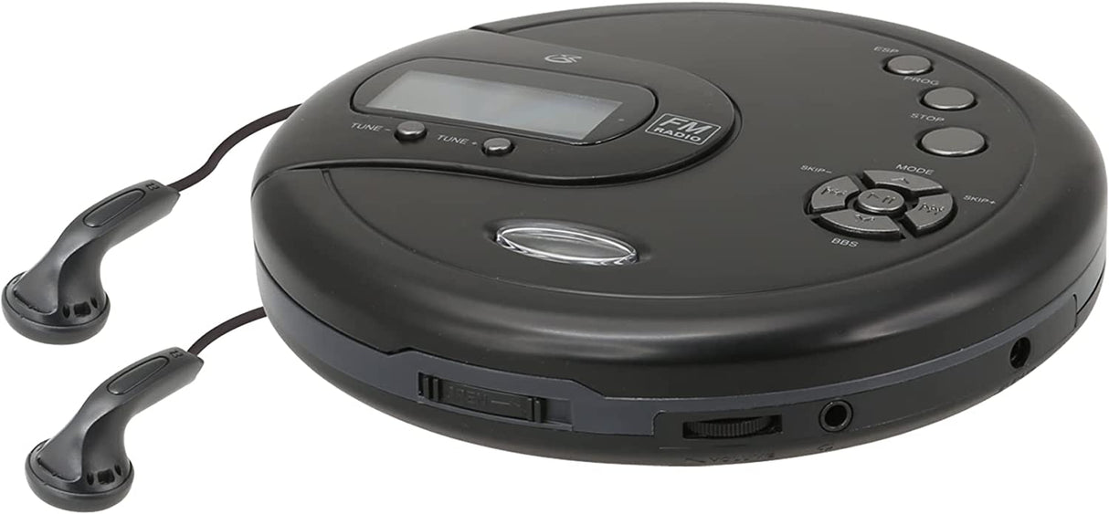 GPX PC332B Portable CD Player with Anti-Skip Protection, FM Radio and Stereo Earbuds - Black