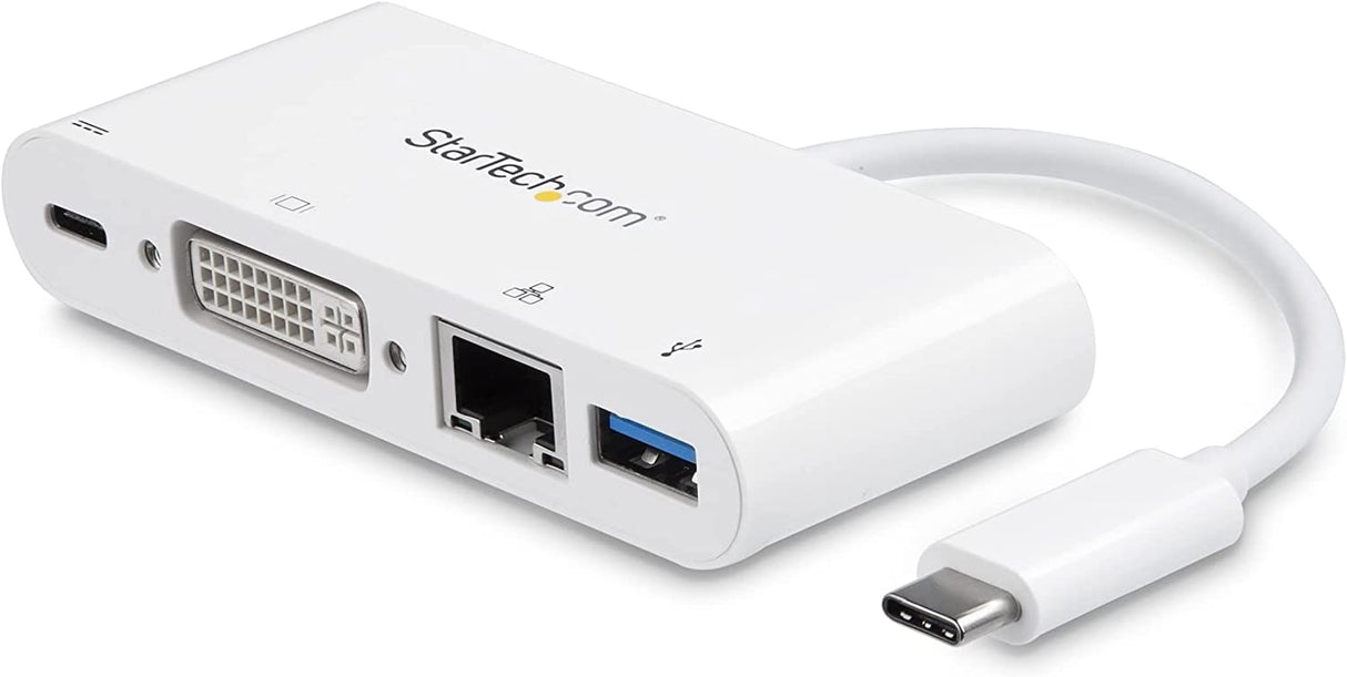 StarTech.com USB C Multiport Adapter - USB-C to DVI-D (Digital) Video Adapter with 60W Power Delivery Passthrough Charging, GbE, USB-A - Portable USB Type-C/Thunderbolt 3 Mini Laptop Dock (DKT30CDVPD) 1x USB-A 3.0 | DVI-D
