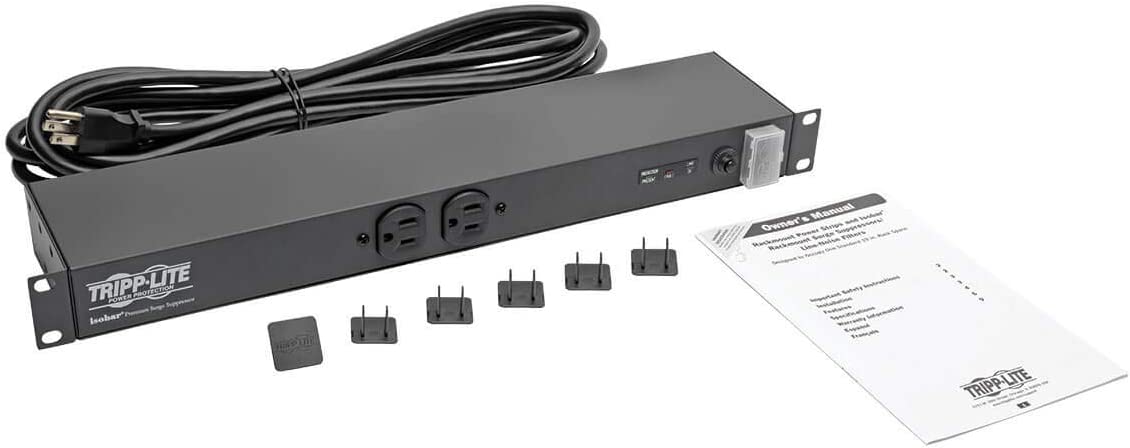 Tripp Lite 12 Outlet Isobar Rackmount PDU, 15A Surge Protected Power Strip, 15ft Cord, 5-15P, &amp; $25K INSURANCE (ISOBAR12ULTRA), Grey 15A + Isobar Surge Protection Single