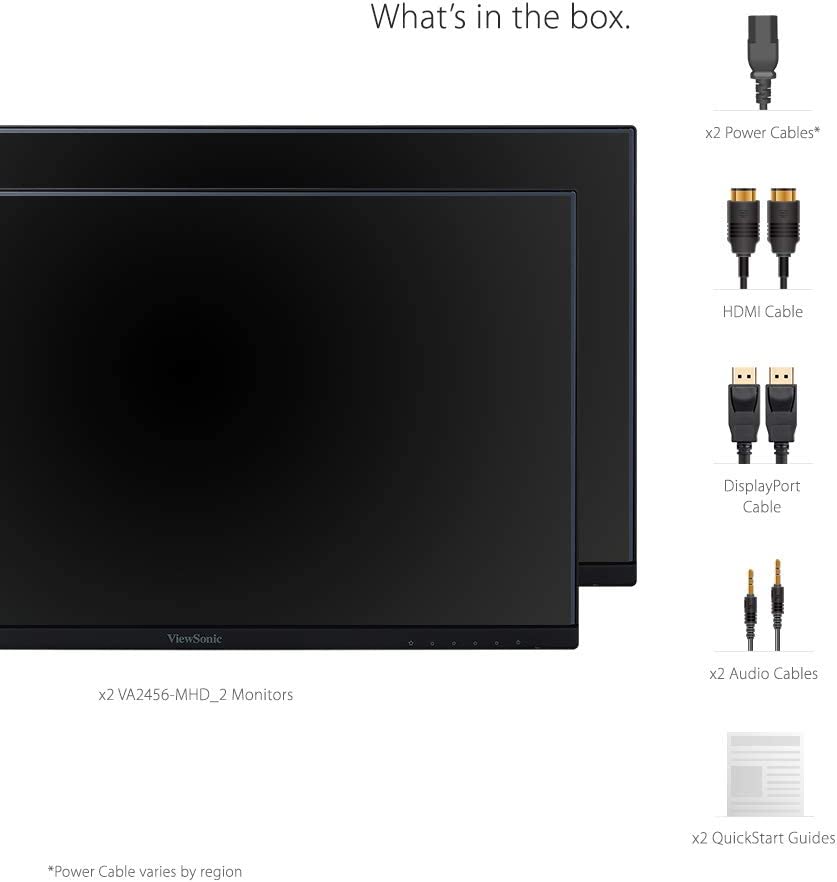ViewSonic VA2456-MHD_H2 Dual Pack Head-Only 1080p IPS Monitors with Ultra-Thin Bezels, HDMI, DisplayPort and VGA for Home and Office 24-Inch Dual Pack