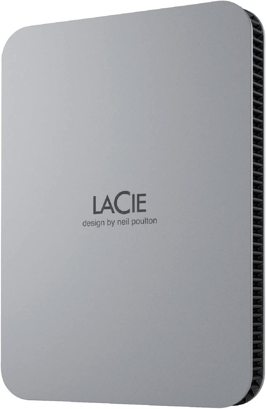 Seagate LaCie Mobile Drive 2TB External Hard Drive Portable HDD - Moon Silver, USB-C 3.2, for PC and Mac, Post-Consumer Recycled, with Adobe All Apps Plan and Rescue Services (STLP2000400)