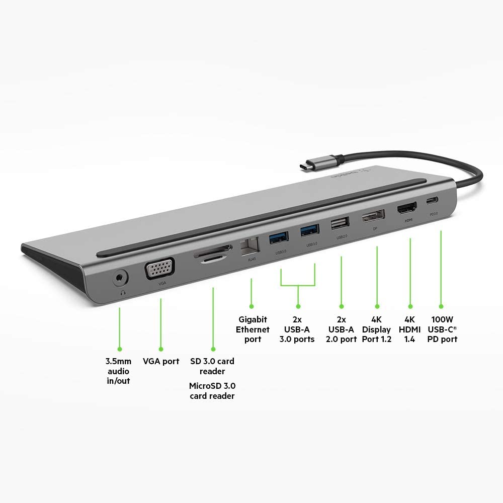 Belkin USB C Hub, 11-in-1 MultiPort Adapter Dock with 4K HDMI, DP