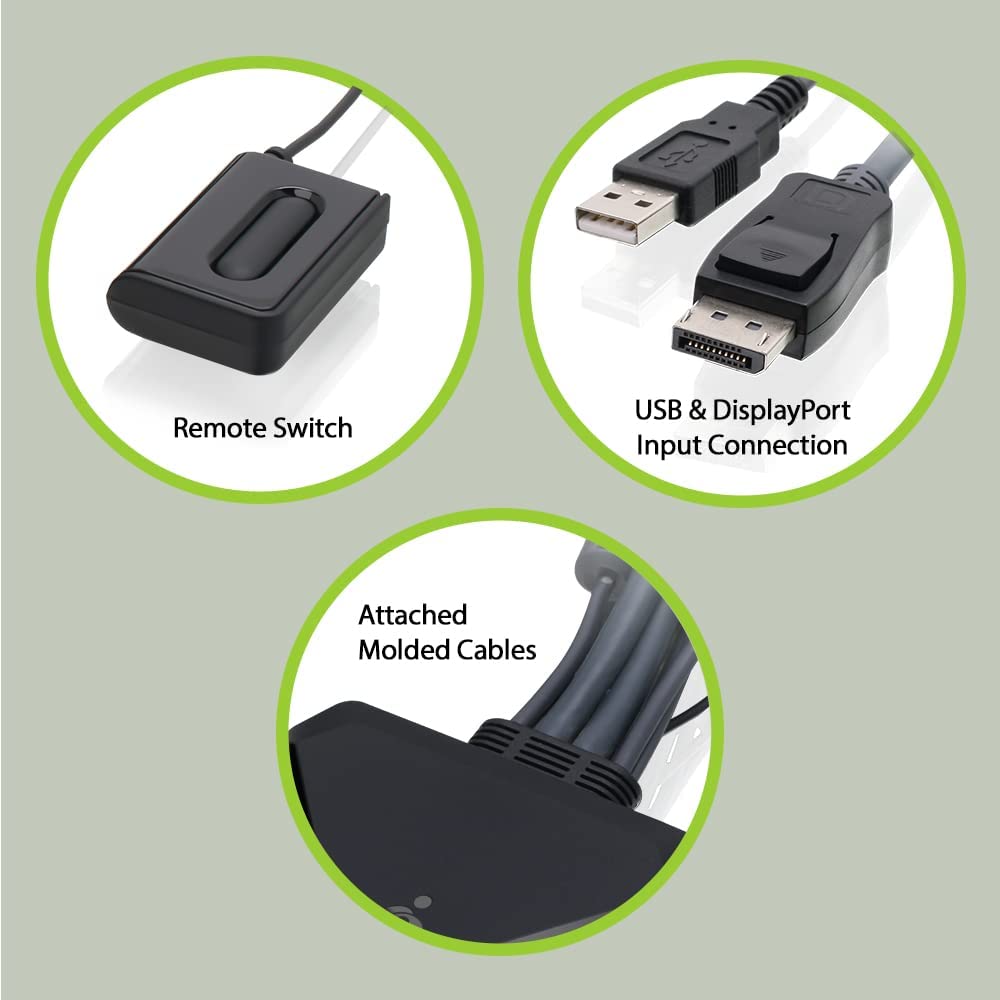 IOGEAR 2-Port USB DisplayPort Cable KVM Switch - 4K 30Hz - Remote Switch Button - Plug n Play - USB Expandable With USB Hub - 7.1 HD Audio - Mac Win - GCS52DP 2-Port DisplayPort