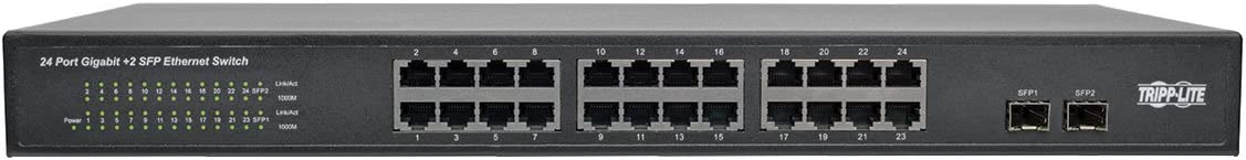 Tripp Lite 24-Port Gigabit Ethernet Switch Rackmount Metal 1U, 2 Gigabit SFP Ports 10/100/1000Mbps (NG24) 24-port (Metal) Unmanaged