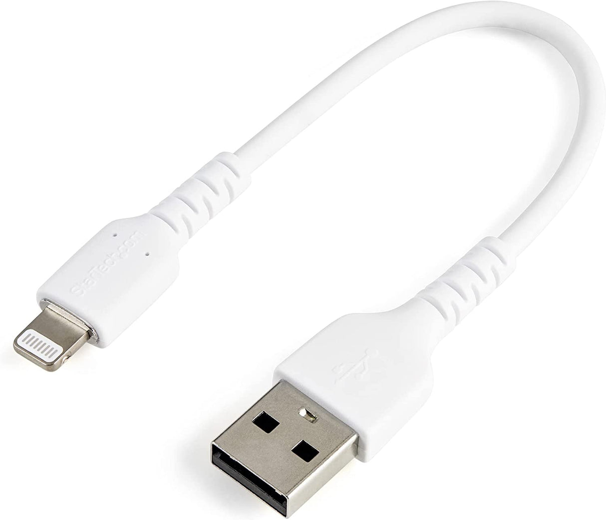 StarTech.com 6 inch (15cm) Durable White USB-A to Lightning Cable - Heavy Duty Rugged Aramid Fiber USB Type A to Lightning Charger/Sync Power Cord - Apple MFi Certified iPad/iPhone 12 (RUSBLTMM15CMW) White 15cm