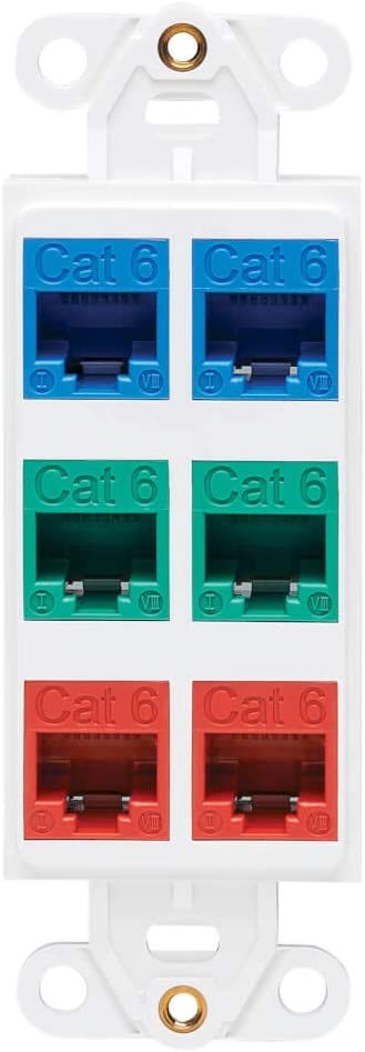 Tripp Lite Decora Wall Plate Insert, Decorative Center Plate, Vertical 6 Port Keystone Jack, White (N042D-006V-WH) 6 Ports Center Plate