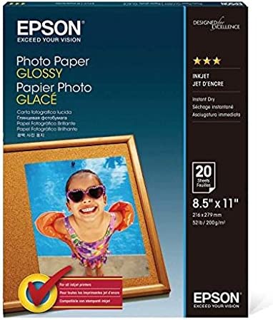 Epson Glossy Photo Paper, 8.5 x 11 Inches, 20 Sheets per Pack (S041141)