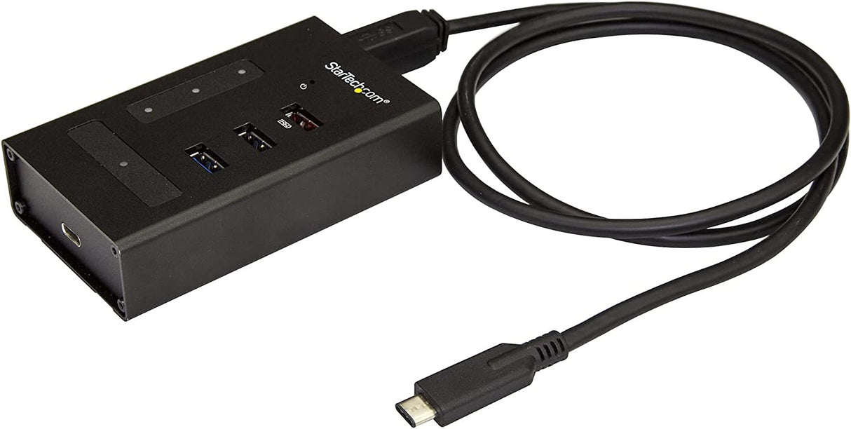 StarTech.com 4 Port USB C Hub - USB Type-C to 1x USB-C/3x USB-A - Commercial Metal USB 3.0 Hub - SuperSpeed 5Gbps USB 3.1/3.2 Gen 1 - Self Powered - BC1.2 Fast Charge - Mountable/Rugged (HB30C3A1CST) 1" x 2.4" x 3.9" Black