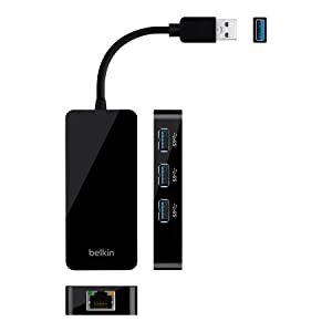 Belkin USB 3.0 Hub with 3 USB Ports &amp; Gigabit Ethernet - USB Splitter - USB Hub 3.0 - USB Docking Station - Ethernet Adapter For Laptop - USB Adapter - USB Hub For Laptop - USB Ethernet Adapter- Black