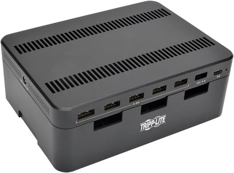 Tripp Lite 7-Port USB Charging Station Hub Quick Charge 3.0, USB-C, Storage, 6.6" x 4.9" x 2.6" (U280-007-CQC-ST)