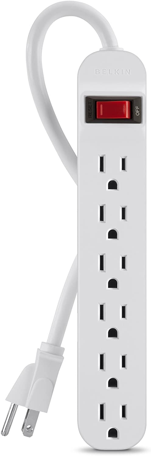 Belkin 6-Outlet Power Strip With 3ft Cord, White Standard Plug Power Strip