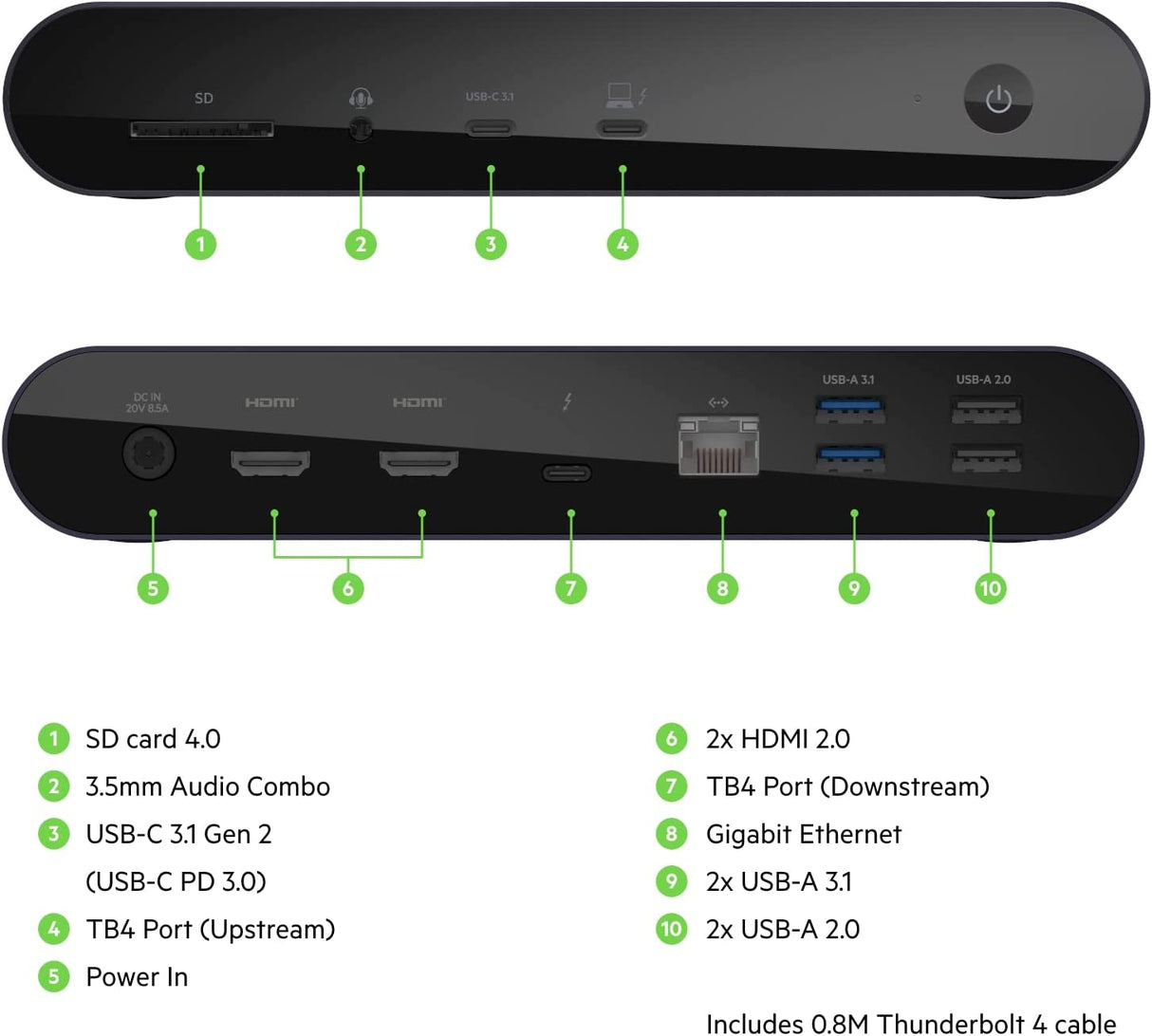 Belkin Thunderbolt 4 Dock Pro, Single 8K @ 60hz, Dual 4K Display Compatible, 2 x Thunderbolt 4 Port, 2 x HDMI Port, 90W Power Delivery PD, Audio in/Out, Compatible with MacBook Pro, XPS, and More
