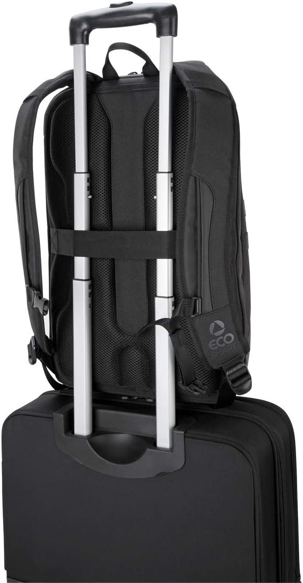 Targus Balance EcoSmart Travel and Checkpoint-Friendly Laptop Backpack Made from Recycled Weather Resistant &amp; PVC-Free Material, Suspension Protection for 15.6-Inch Laptop, Black (TSB921US)