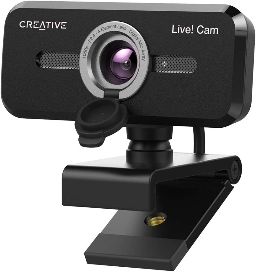 Creative Live! Cam Sync 1080p V2 Full HD Wide-Angle USB Webcam with Auto Mute and Noise Cancellation for Video Calls, Improved Dual Built-in Mic, Privacy Lens Cap, Universal Tripod Mount 1080p with SmartComms Kit
