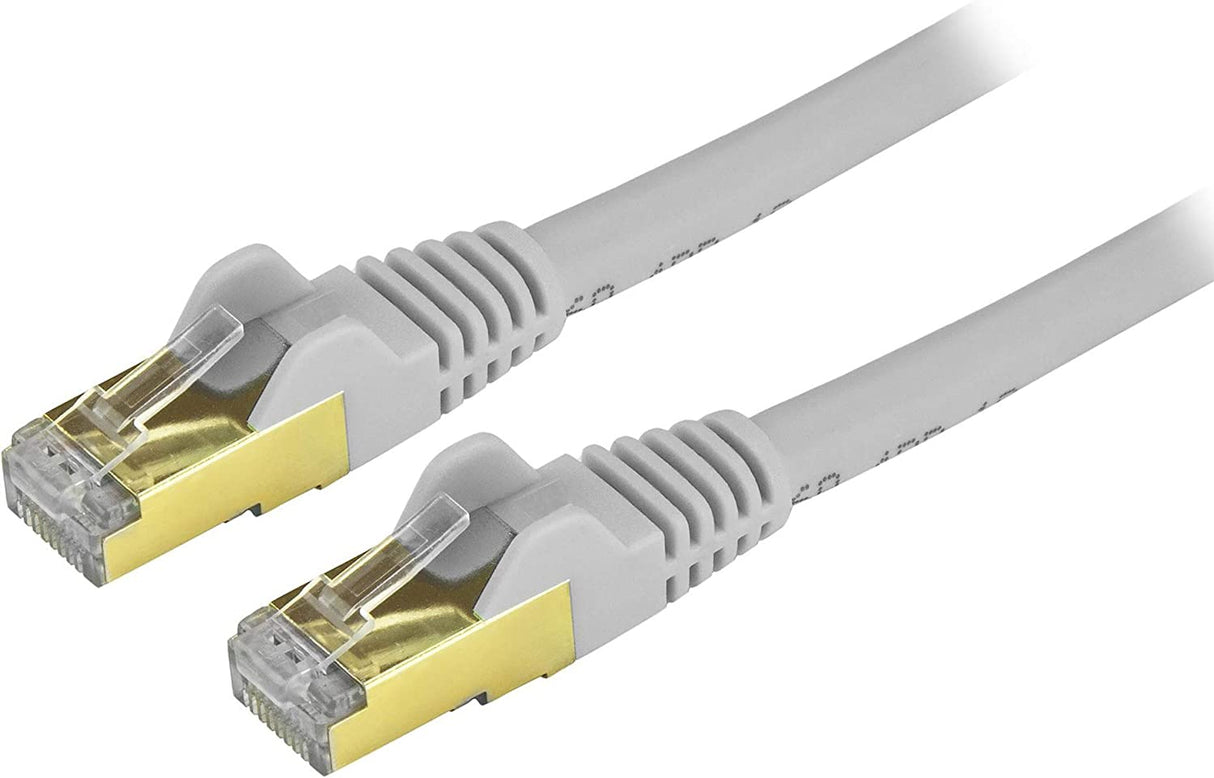 StarTech.com 1ft CAT6a Ethernet Cable - 10 Gigabit Shielded Snagless RJ45 100W PoE Patch Cord - 10GbE STP Network Cable w/Strain Relief - Gray Fluke Tested/Wiring is UL Certified/TIA (C6ASPAT1GR) 1 ft Grey