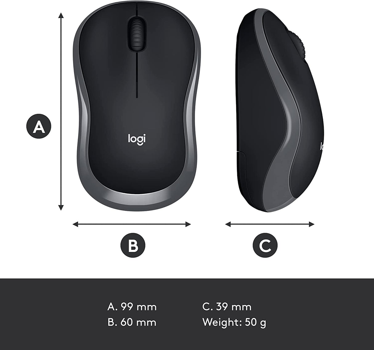 Logitech M185 Wireless Mouse, 2.4GHz with USB Mini Receiver, 12-Month Battery Life, 1000 DPI Optical Tracking, Ambidextrous, Compatible with PC, Mac, Laptop - Black Black Mouse