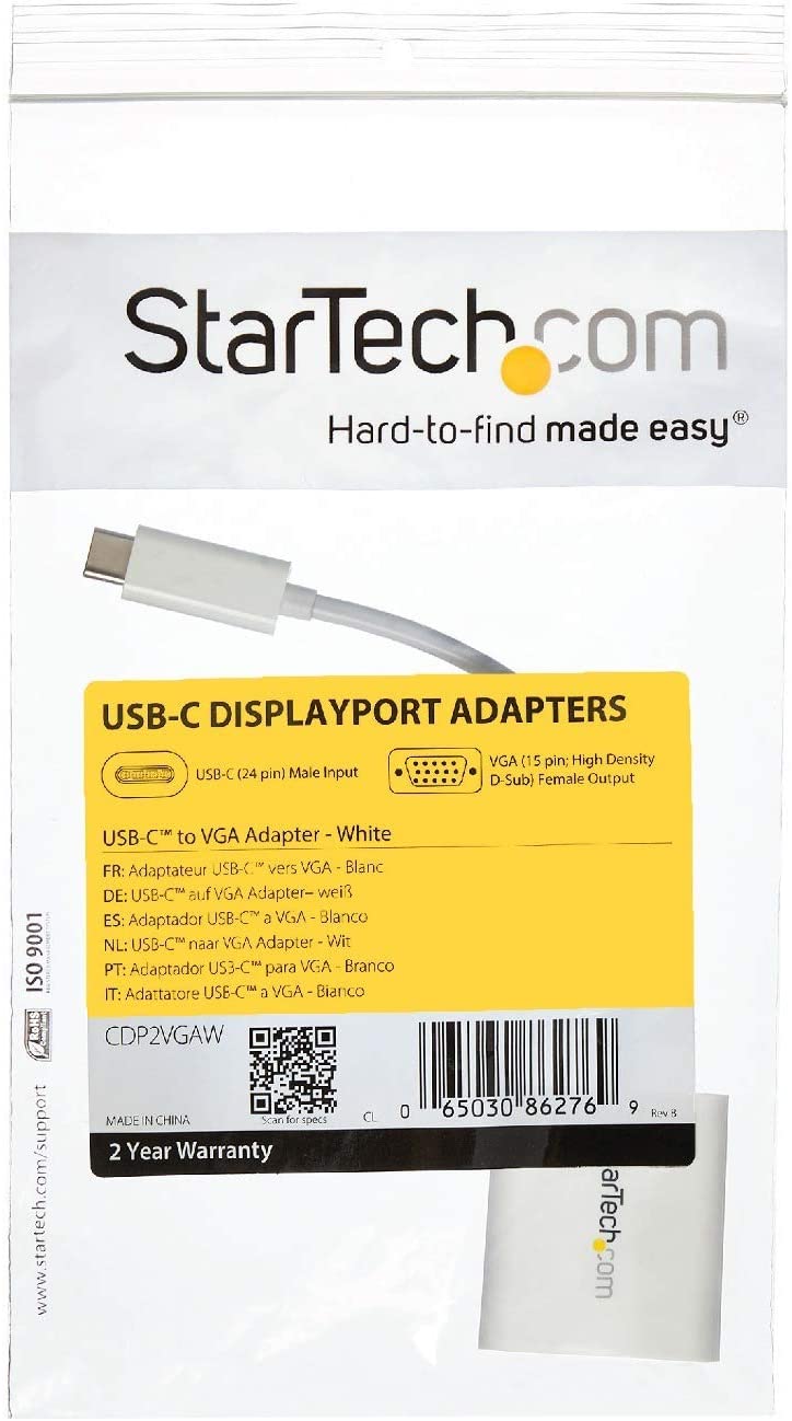 StarTech.com USB-C to VGA Adapter - White - 1080p - Video Converter For Your MacBook Pro / Projector / VGA Display (CDP2VGAW) White 1080p