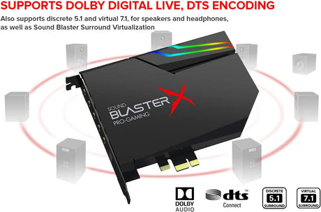 Creative Sound BlasterX AE-5 Plus SABRE32-class Hi-res 32-bit/384 kHz PCIe Gaming Sound Card and DAC with Dolby Digital and DTS, Xamp Discrete Headphone Bi-amp, Up to 122dB SNR, RGB Lighting System Option 1: Black with DDL and DTS