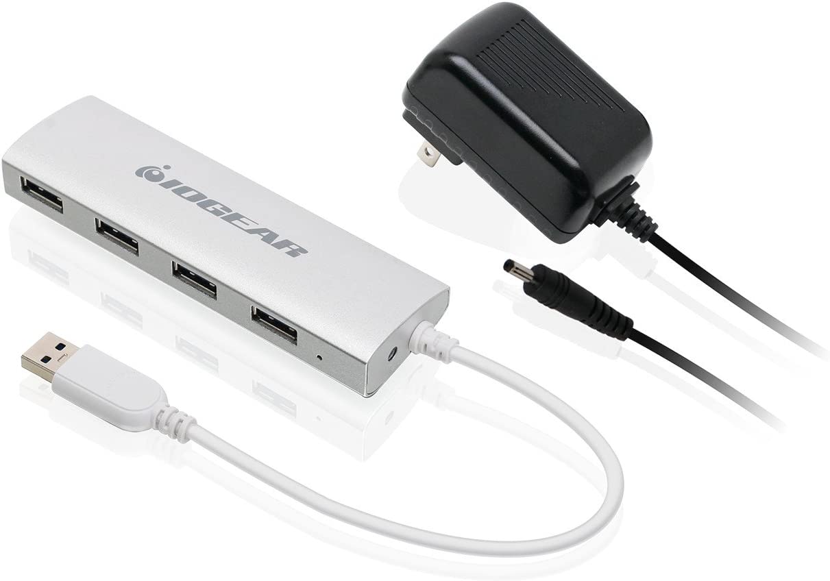 IOGEAR Powered 4 Port USB 3.0 Hub - 1 USB 3.0 In - 4 USB 3.0 Out - 5Gbps Data Transfer Rate - Compatible with Mac and Win - Aluminum Housing - GUH304P Met P4P Hub, 4-Port USB 3.0 Powered Hub