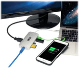Tripp Lite USB C Docking Station w/ USB-A Hub, HDMI, SD/Micro SD, Gbe, PD Charging 4K @ 30Hz Portable Thunderbolt 3 Silver (U442-DOCK11-S) HDMI, USB-A, PD Charging, Micro SD, GbE