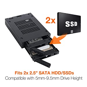 ICY DOCK 2 x 2.5 SAS/SATA HDD/SSD Mobile Rack for External 3.5” Bay | ExpressCage MB742SP-B Dual BAY HDD