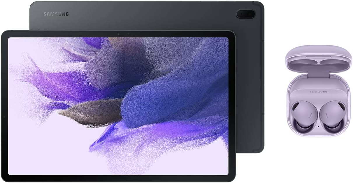 Samsung Galaxy Tab S7 FE Mystic Black 64GB Android Tablet w/ Buds2 Pro Purple