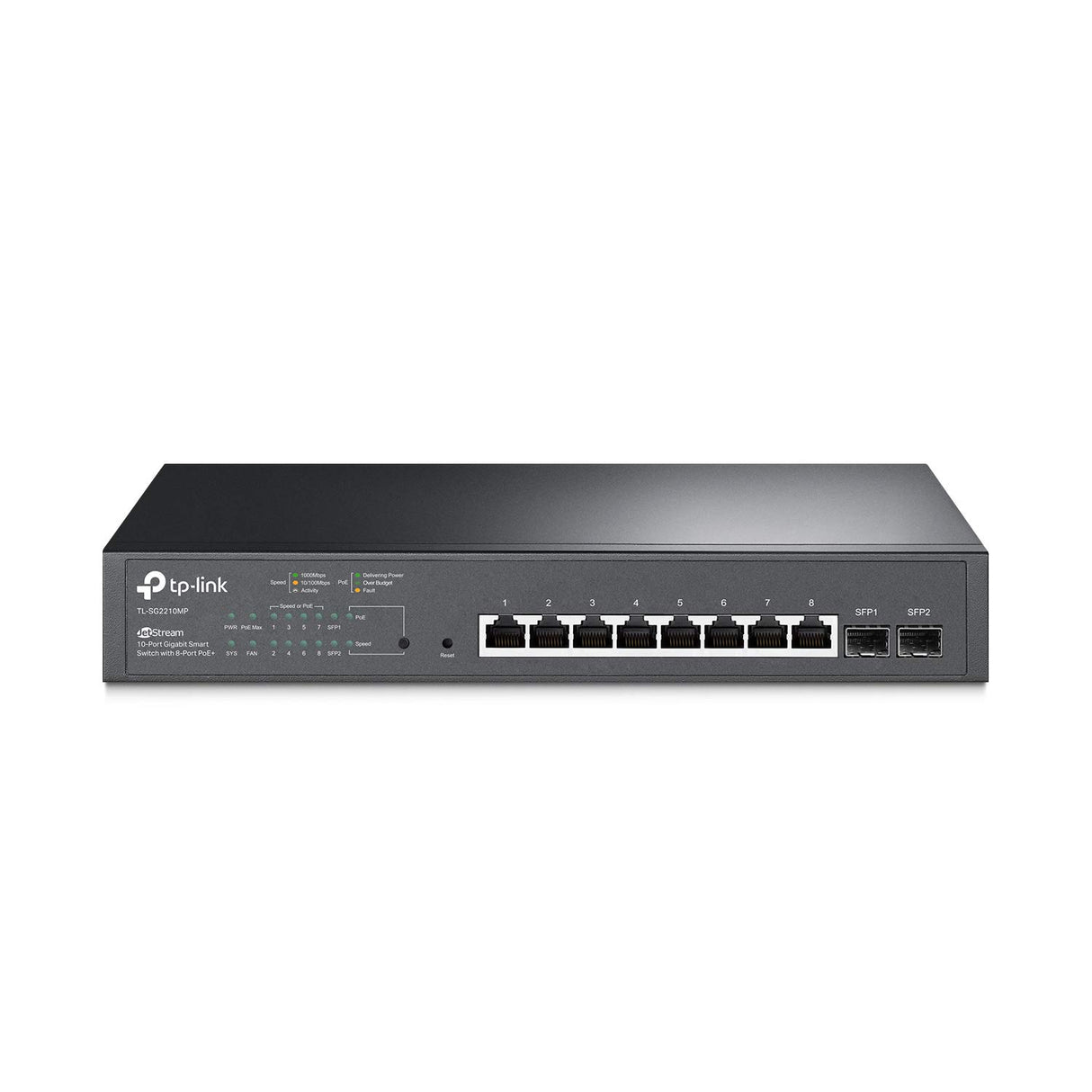 TP-Link TL-SG2210MP | Jetstream 10 Port Gigabit Smart Managed PoE switch | 8 PoE+ Ports @ 150W, 2 SFP Slots | Omada SDN Integrated | PoE Recovery | IPv6 | Static Routing | Limited Lifetime Protection 8 Port PoE+, 2 SFP Slots SDN Managed