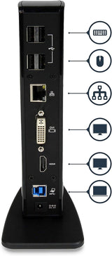 StarTech.com Dual Monitor USB 3.0 Laptop Docking Station with HDMI/DVI/VGA &amp; 6xUSB Ports - Universal USB Dock for Mac &amp; Windows - Black (USB3SDOCKHD) 2 x monitor|2 x USB-A 3.0|4 x USB-A 2.0