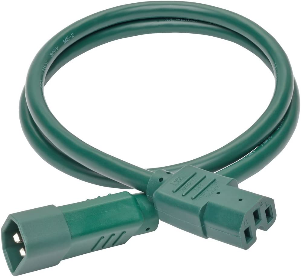 Tripp Lite 3ft Heavy Duty Computer Power Extension Cord 15A, 14 AWG, C14 to C15, Green 3'(P018-003-AGN) Green 3 ft. Power Cord