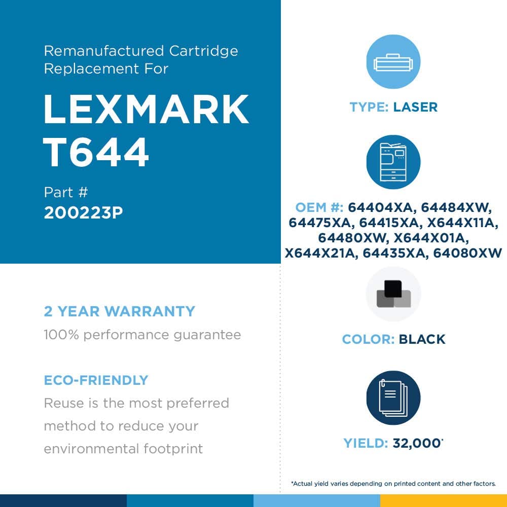 Clover imaging group Clover Remanufactured Toner Cartridge for Lexmark 64404XA, 64484XW, 64475XA, 64415XA, X644X11A, 64480XW, X644X01A, X644X21A, 64435XA, 64080XW | Black Black 32,000