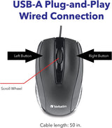 Verbatim Wired USB Computer Mouse - Corded USB Mouse for Laptops and PCs - Right or Left Hand Use, Black Glossy Black