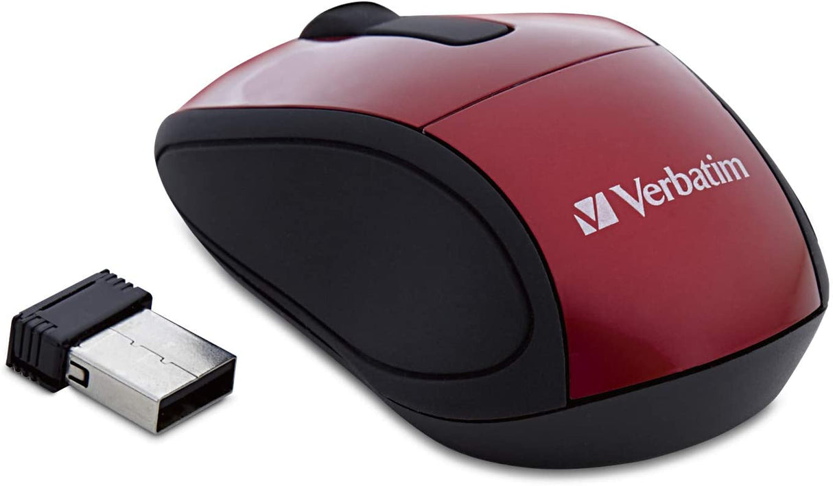 Verbatim 2.4G Wireless Mini Travel Optical Mouse with Nano Receiver for Mac and PC - Red