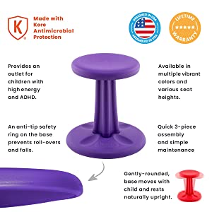 Kore design Kore Kids Pre-Teen Wobble Chair - Flexible Seating Stool for Classroom, Home &amp; School, ADD/ADHD - Made in The USA - Age 10-11, Grade 5-6, Purple (18.7in) Purple Pre-Teen (18.7in Tall)