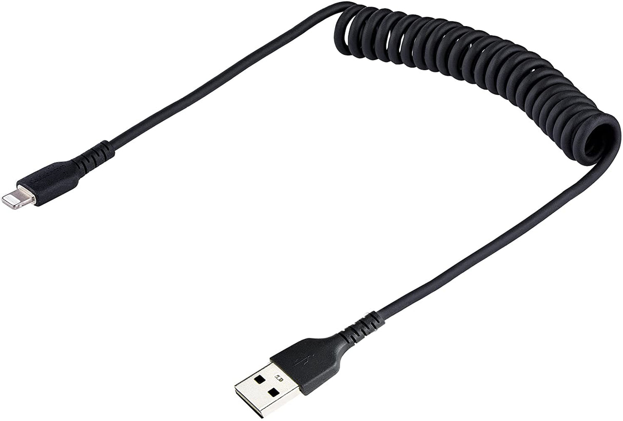 StarTech.com 50cm (20in) USB to Lightning Cable, MFi Certified, Coiled iPhone Charger Cable, Black, Durable TPE Jacket Aramid Fiber, Heavy Duty Coil Lightning Cable (RUSB2ALT50CMBC) 50cm / 20 in USB-A