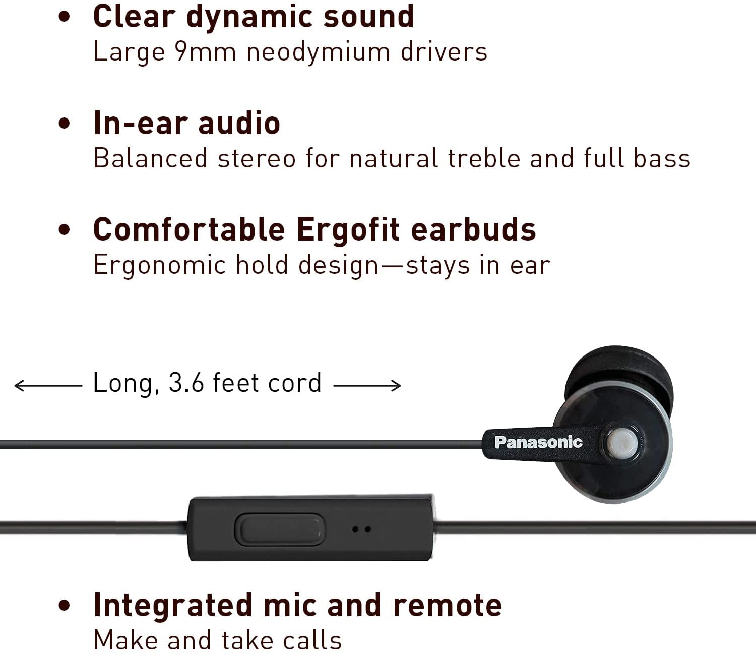 Panasonic ergofit earbud headphones with online microphone