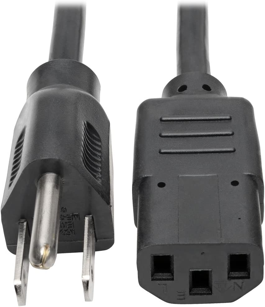 Tripp Lite Standard Computer Power Cord 10A,18AWG (NEMA 5-15P to IEC-320-C13) 1-ft.(P006-001) Black 1ft. Power Cord