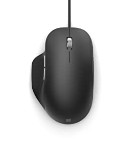 Microsoft Ergonomic Mouse Black - Comfortable Ergonomic Design and Thumb Rest. Wired USB Mouse with 2 Programmable Buttons, Works for PC/Laptop/Desktop