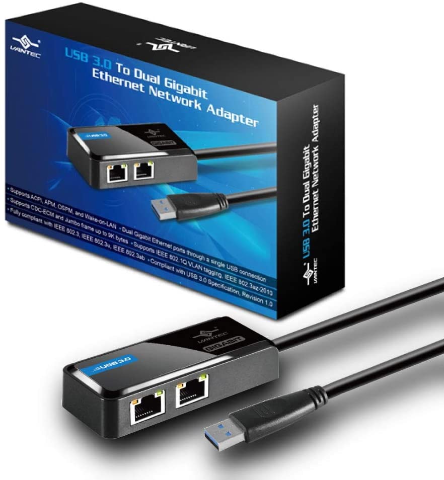 Vantec USB 3.0 to Dual Gigabit Ethernet Network Adapter (CB-U320GNA),Black