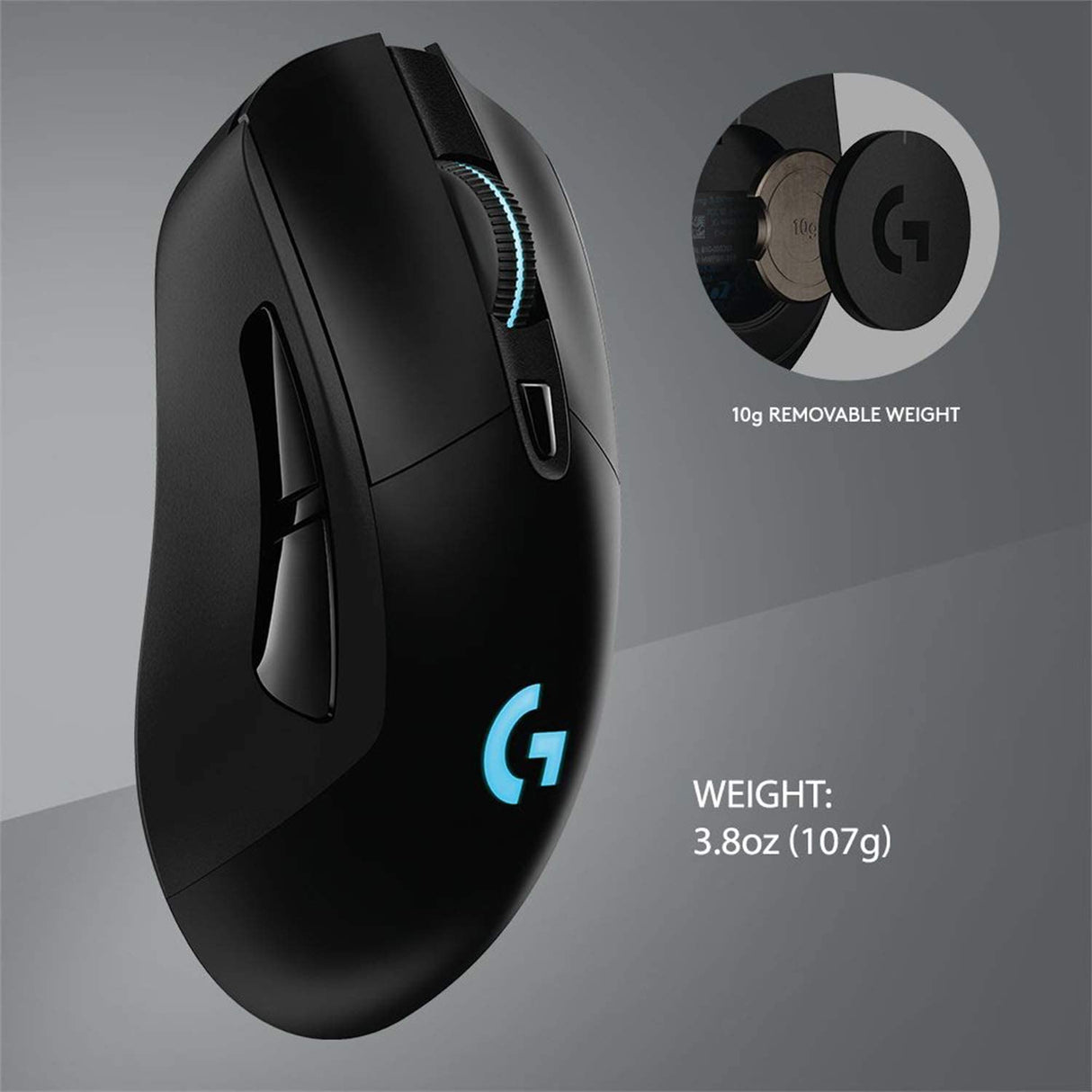 Logitech G903 LIGHTSPEED Wireless Gaming Mouse W/ Hero 25K Sensor,  PowerPlay Compatible, 140+ Hour with Rechargeable Battery and Lightsync  RGB, Ambidextrous, 107G+10G optional, 25,600 DPI, Black 