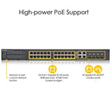 ZyXEL 24-Port Gigabit Ethernet High Powered PoE 375W NebulaFlex Smart Managed Switch | 4X RJ-45/SFP Ports | 802.3at 802.3af | Metal | Limited Lifetime [GS1920-24HPv2] 24-port PoE+ (375W) 4x SFP